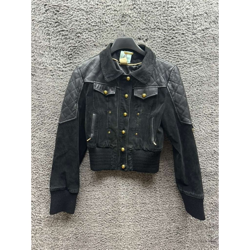 Marciano‎ By Guess Quilted Fox Fur Leather Biker Jacket Black Womens Size L